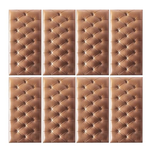 DSAFHIU 4-teilige Wandmatten for Kinder, Selbstklebende 3D-Wandaufkleber-Tapete, 1,3 cm Dicke Antikollisions-Wandpaneele, schützende Wandkissen for das Wohnzimmer im Kinderzimmer(Brown,8PCS_35*70CM) von DSAFHIU