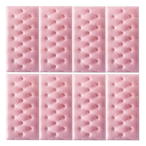 DSAFHIU 4-teilige Wandmatten for Kinder, Selbstklebende 3D-Wandaufkleber-Tapete, 1,3 cm Dicke Antikollisions-Wandpaneele, schützende Wandkissen for das Wohnzimmer im Kinderzimmer(Pink,8PCS_35*70CM) von DSAFHIU