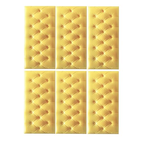 DSAFHIU 4-teilige Wandmatten for Kinder, Selbstklebende 3D-Wandaufkleber-Tapete, 1,3 cm Dicke Antikollisions-Wandpaneele, schützende Wandkissen for das Wohnzimmer im Kinderzimmer(Yellow,6PCS_35*70CM) von DSAFHIU