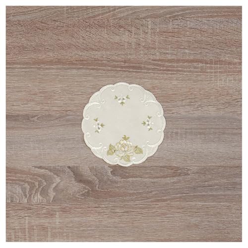 Deckchen Röslein Echte Plauener Spitze bestickte Tischdecken in Natur mit Rosen in beige 15 x 15 cm von DSD Design-Studio Drechsler