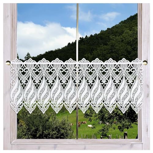 Scheibenhänger Loreta aus Echter Plauener Spitze klassisch-Moderne Kurzgardine mit Ornamenten in weiß 33 x 160 cm Scheibenhänger Loreta aus Echter Plauener Spitze klassisch-Moderne Kurzgardine mit Ornamenten in weiß 33 x 160 cm von DSD Design-Studio Drechsler