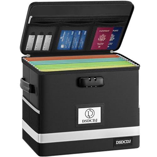 DSDCDJ Feuerfeste Dokumentenbox, feuerfeste Dokumententasche mit Schloss, Dokumenten Organizer mit Griff, Tragbare Hängeregister Box Aktenbox für Zuhause/Büro (31.2 x 19.6 x 26.7 cm) von DSDCDJ