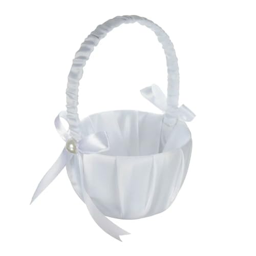 BlumenmäDchen Korb Eleganter Blumenmädchenkorb For Die Hochzeit, Weißer, Süßer Satinhalter, Ringkissen, Blumenaufbewahrungskorb For Die Party, Hochzeitsdekoration FüR Hochzeitszeremonie(White1) von DSFDFDG