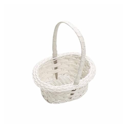 BlumenmäDchen Korb Kleiner weißer Korb, Blumenmädchenkörbe, romantischer Hochzeitsfeierkorb, Süßigkeitenverpackung, Aufbewahrungskorb, Box, Kosmetik-Organizer FüR Hochzeitszeremonie(Oval 12cm x 10cm) von DSFDFDG