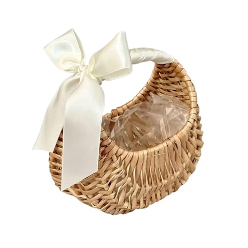 BlumenmäDchen Korb Weidenkorb Aus Rattan, Gewebter Blumenkorb For Zuhause, Hochzeit, Rattan-Aufbewahrungskorb, Blumenmädchen-Handkorb, Wohnkultur, Aufbewahrungskorb FüR Hochzeitszeremonie(Color:2) von DSFDFDG