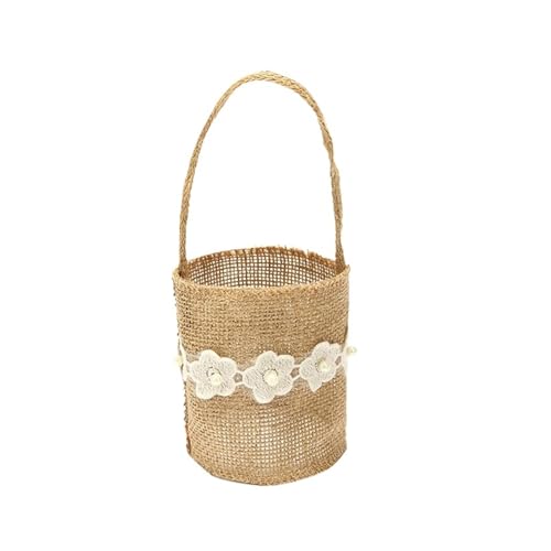 DSFDFDG BlumenmäDchen Korb 3 Stücke Romantische Sackleinen Jute Blume Korb Ring Box Rustikalen Hochzeit Blume Mädchen Korb Mit Spitze Party Dekoration FüR Hochzeitszeremonie(Brown1) von DSFDFDG