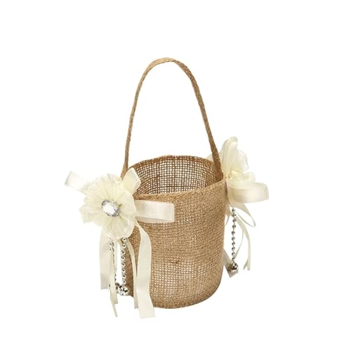 DSFDFDG BlumenmäDchen Korb 3 Stücke Romantische Sackleinen Jute Blume Korb Ring Box Rustikalen Hochzeit Blume Mädchen Korb Mit Spitze Party Dekoration FüR Hochzeitszeremonie(Brown3) von DSFDFDG