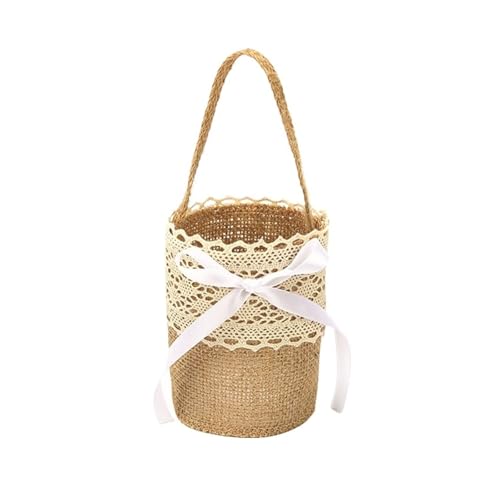 DSFDFDG BlumenmäDchen Korb 3 Stücke Romantische Sackleinen Jute Blume Korb Ring Box Rustikalen Hochzeit Blume Mädchen Korb Mit Spitze Party Dekoration FüR Hochzeitszeremonie(Brown7) von DSFDFDG