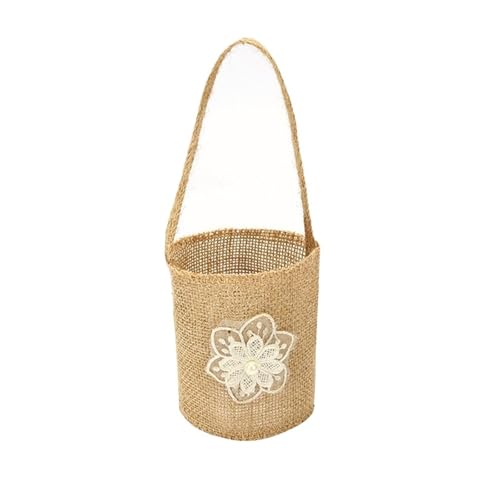 DSFDFDG BlumenmäDchen Korb 3 Stücke Romantische Sackleinen Jute Blume Korb Ring Box Rustikalen Hochzeit Blume Mädchen Korb Mit Spitze Party Dekoration FüR Hochzeitszeremonie(Brown8) von DSFDFDG