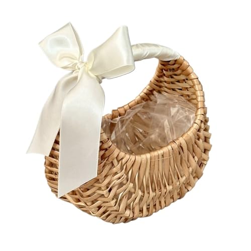 DSFDFDG BlumenmäDchen Korb 3 Stücke Weide Rattan Geflochtene Körbe Korb Halbmond Lagerung Mit Griff Stabiler Kleiner Blumenkorb Blumenkorb Picknickkorb FüR Hochzeitszeremonie(Light brown2) von DSFDFDG