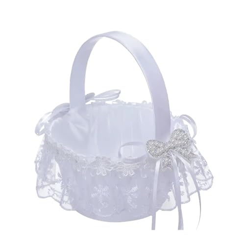 DSFDFDG BlumenmäDchen Korb Blumenkorb, elegant, schafft Atmosphäre, weißer Blumenkorb for Hochzeiten, Spitzendekor, handgehaltener Blumenmädchenkorb FüR Hochzeitszeremonie(White2) von DSFDFDG