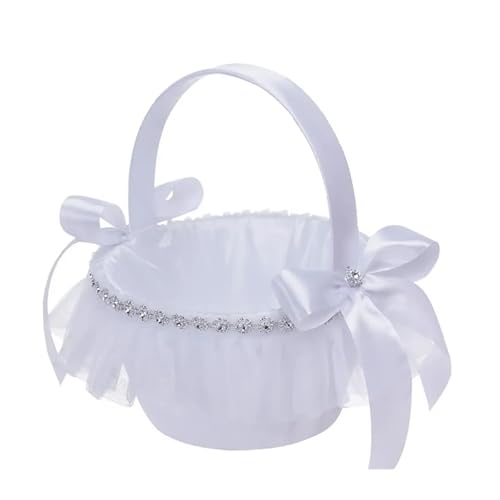DSFDFDG BlumenmäDchen Korb Blumenkorb, elegant, schafft Atmosphäre, weißer Blumenkorb for Hochzeiten, Spitzendekor, handgehaltener Blumenmädchenkorb FüR Hochzeitszeremonie(White3) von DSFDFDG