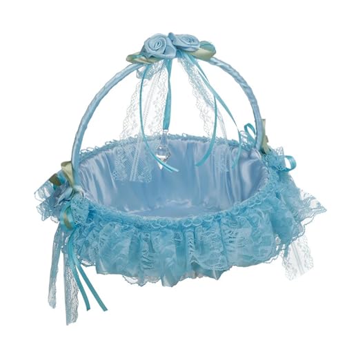 DSFDFDG BlumenmäDchen Korb Blumenkorb for Hochzeit, Strass-Spitze, tragbarer Kleiner Blumenkorb, Blumenmädchenkorb, Zubehör for Hochzeitsfeiern FüR Hochzeitszeremonie(Blue) von DSFDFDG