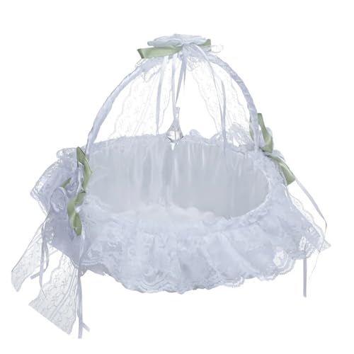 DSFDFDG BlumenmäDchen Korb Blumenkorb for Hochzeit, Strass-Spitze, tragbarer Kleiner Blumenkorb, Blumenmädchenkorb, Zubehör for Hochzeitsfeiern FüR Hochzeitszeremonie(White) von DSFDFDG