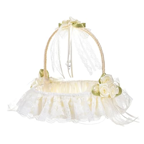 DSFDFDG BlumenmäDchen Korb Blumenkorb for Hochzeit, Strass-Spitze, tragbarer Kleiner Blumenkorb, Blumenmädchenkorb, Zubehör for Hochzeitsfeiern FüR Hochzeitszeremonie(Yellow) von DSFDFDG