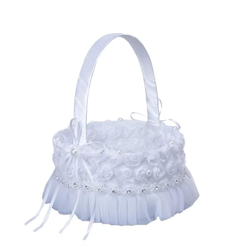 DSFDFDG BlumenmäDchen Korb Blumenkorb for Hochzeitszeremonie, Spitze und Kunstblumen-Dekor, Satin-Bonbonbeutel for Bankette, Feiertage, den täglichen Gebrauch FüR Hochzeitszeremonie(White1) von DSFDFDG