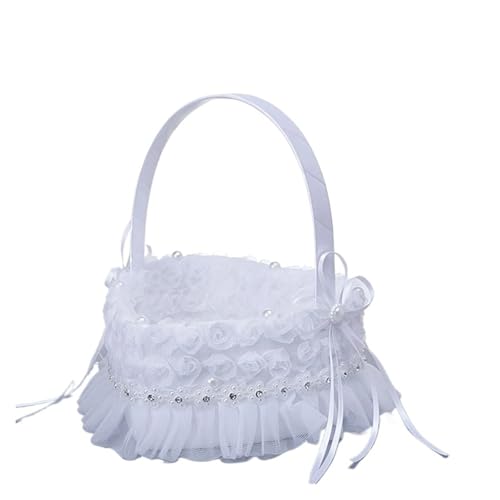 DSFDFDG BlumenmäDchen Korb Blumenkorb for Hochzeitszeremonie, Spitze und Kunstblumen-Dekor, Satin-Bonbonbeutel for Bankette, Feiertage, den täglichen Gebrauch FüR Hochzeitszeremonie(White2) von DSFDFDG