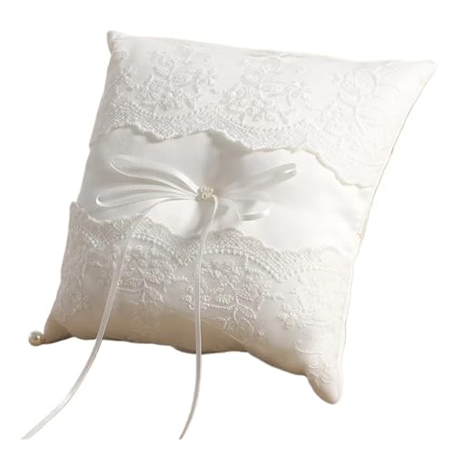 DSFDFDG BlumenmäDchen Korb Blumenmädchen-Körbe for die Hochzeit und Ringkissen-Set, Perlen-Strasssteine, weiße Satinspitze, Sammelkorb for Partyzubehör FüR Hochzeitszeremonie(Ring Pillow) von DSFDFDG