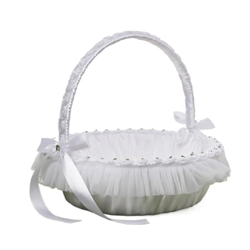 DSFDFDG BlumenmäDchen Korb Blumenmädchenkörbe for Hochzeiten Große Hochzeitskörbe for Blumenmädchen Einfache Königliche Körbe Mit Spitze Weiß FüR Hochzeitszeremonie(Style F) von DSFDFDG