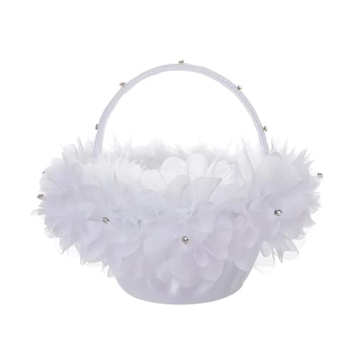 DSFDFDG BlumenmäDchen Korb Blumenmädchenkorb, weiß, kleine Körbe aus Satinstoff mit Kunstspitze, Blumendekor for Hochzeitszeremonie, Party, Schreibtischdekor FüR Hochzeitszeremonie von DSFDFDG