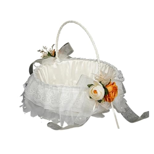 DSFDFDG BlumenmäDchen Korb Blumenmädchenkorb, weiße Spitze, Hochzeitsblumenkörbe for Blumen, Braut/Kind, Handdekoration for Hochzeitszeremonie, Heimbedarf FüR Hochzeitszeremonie(White1) von DSFDFDG