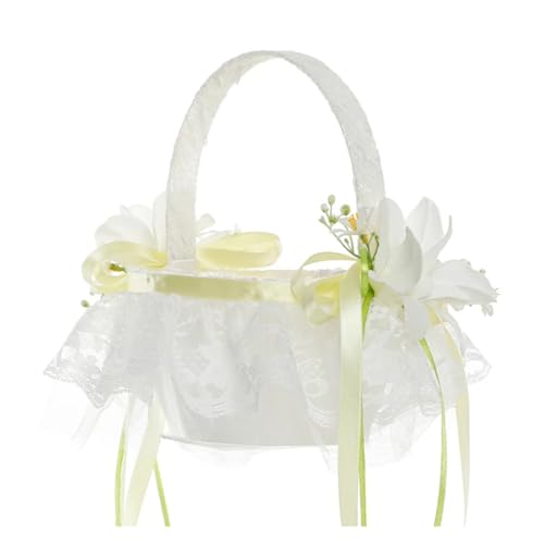 DSFDFDG BlumenmäDchen Korb Blumenmädchenkorb, weiße Spitze, Hochzeitsblumenkörbe for Blumen, Braut/Kind, Handdekoration for Hochzeitszeremonie, Heimbedarf FüR Hochzeitszeremonie(White3) von DSFDFDG