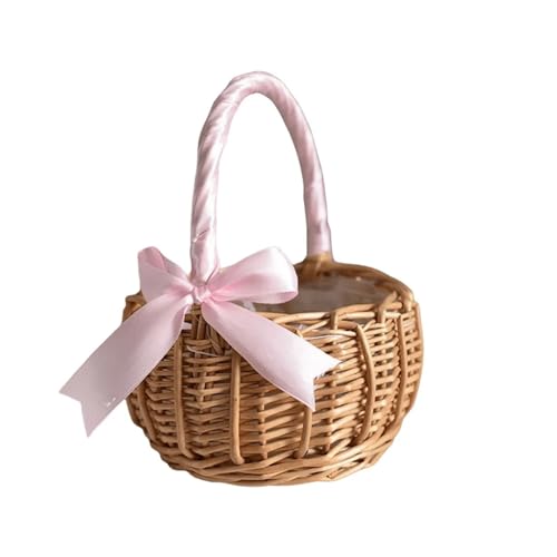 DSFDFDG BlumenmäDchen Korb Gewebter Aufbewahrungskorb Mit Griff, Hochzeits-Blumenmädchen-Körbe, Weiden-Rattan-Blumenkorb for Die Hochzeitsdekoration Zu Hause FüR Hochzeitszeremonie(Pink) von DSFDFDG