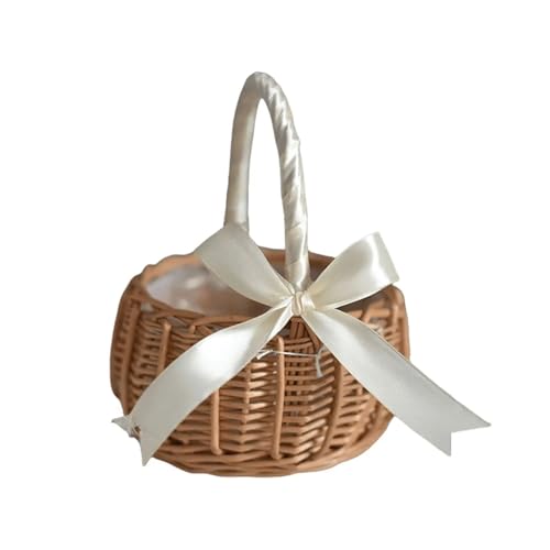 DSFDFDG BlumenmäDchen Korb Gewebter Aufbewahrungskorb Mit Griff, Hochzeits-Blumenmädchen-Körbe, Weiden-Rattan-Blumenkorb for Die Hochzeitsdekoration Zu Hause FüR Hochzeitszeremonie(White) von DSFDFDG