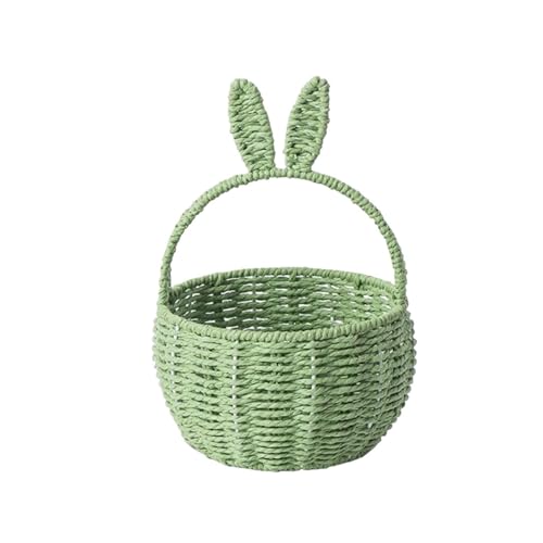 DSFDFDG BlumenmäDchen Korb Gewebter Osterkorb, Picknick-Blumenkorb Mit Kaninchenohr, Kreativer Griff, Heimdekoration, Aufbewahrungskörbe for Mädchen, Ostern FüR Hochzeitszeremonie(Green) von DSFDFDG