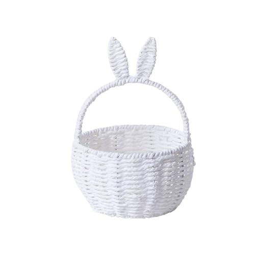 DSFDFDG BlumenmäDchen Korb Gewebter Osterkorb, Picknick-Blumenkorb Mit Kaninchenohr, Kreativer Griff, Heimdekoration, Aufbewahrungskörbe for Mädchen, Ostern FüR Hochzeitszeremonie(White) von DSFDFDG
