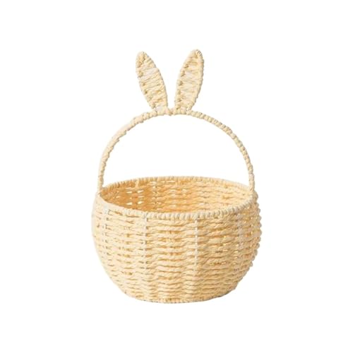 DSFDFDG BlumenmäDchen Korb Gewebter Osterkorb, Picknick-Blumenkorb Mit Kaninchenohr, Kreativer Griff, Heimdekoration, Aufbewahrungskörbe for Mädchen, Ostern FüR Hochzeitszeremonie(Yellow) von DSFDFDG