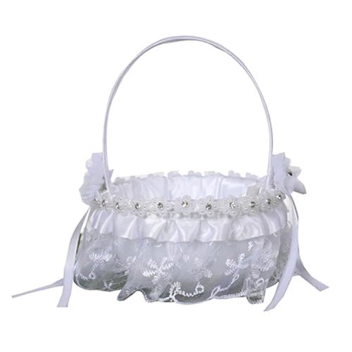 DSFDFDG BlumenmäDchen Korb Hochzeit Blumenmädchen Körbe Elegante weiße kleine Stück Spitze Blumenkorb FüR Hochzeitszeremonie(White1) von DSFDFDG