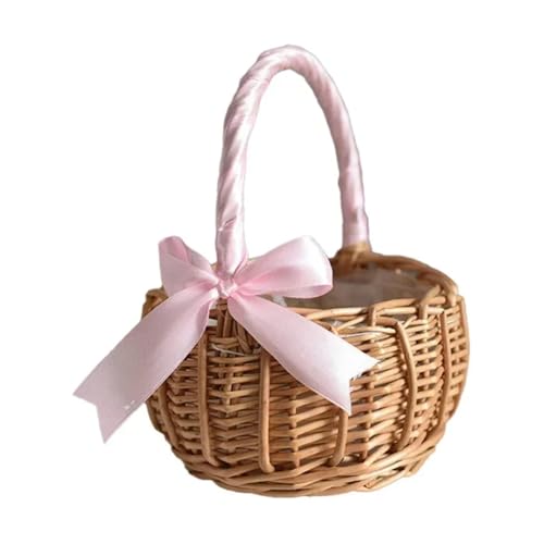 DSFDFDG BlumenmäDchen Korb Lagerregal, gewebte Blumenkörbe, Rattan-Aufbewahrungskorb, Blumenmädchen-Handkorb for die Hochzeitsdekoration zu Hause FüR Hochzeitszeremonie(Pink L) von DSFDFDG