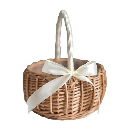 DSFDFDG BlumenmäDchen Korb Lagerregal, gewebte Blumenkörbe, Rattan-Aufbewahrungskorb, Blumenmädchen-Handkorb for die Hochzeitsdekoration zu Hause FüR Hochzeitszeremonie(White S) von DSFDFDG