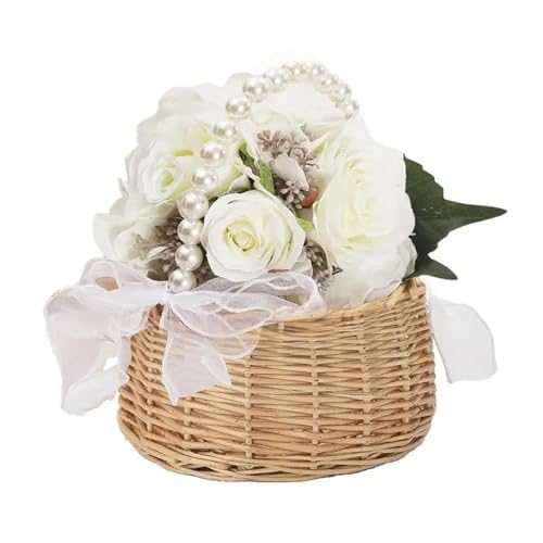 DSFDFDG BlumenmäDchen Korb Rattan-Blumenmädchenkorb mit Perlengriff, handgewebter Osterkorb, Blumenmädchen-Handkörbe for Zuhause, Hochzeitsdekoration FüR Hochzeitszeremonie(M) von DSFDFDG