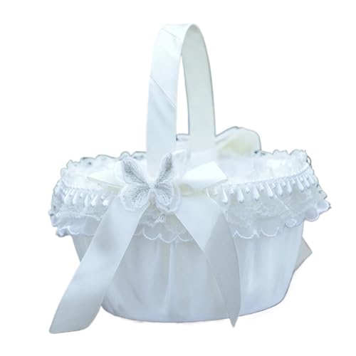 DSFDFDG BlumenmäDchen Korb Weißer Blumenkorb for Die Hochzeit, Tragbarer Blumenkorb for Mädchen, Brautjungfer, Blütenblattkorb, Party, Hochzeitszeremonie-Zubehör FüR Hochzeitszeremonie(White2) von DSFDFDG
