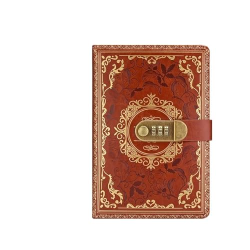 DSFDFDG Tagebuch Mit Schloss A5 Vintage PU-Notizbuch, Passwort-Notizblock, Datenschutzaufzeichnung, geheimes Büro, Schreibwaren, Leder, Tagebuch, Schulbedarf FüR MäNner Und Frauen(Brown) von DSFDFDG