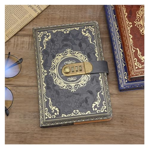 DSFDFDG Tagebuch Mit Schloss A5 Vintage PU-Notizbuch, Passwort-Notizblock, Datenschutzaufzeichnung, geheimes Büro, Schreibwaren, Leder, Tagebuch, Schulbedarf FüR MäNner Und Frauen(Grey) von DSFDFDG