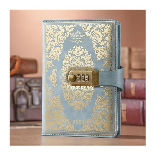 DSFDFDG Tagebuch Mit Schloss Agenda-Planer, Notizblock, monatlicher Tagesplan, to-Do-Zeitplan, Selbstdisziplin, Notizbuch, Büro, Schreibwaren, Kalender, Passwortbuch FüR MäNner Und Frauen(Blue) von DSFDFDG