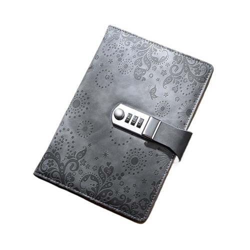 DSFDFDG Tagebuch Mit Schloss Passwort-Notizbuch, 200 Seiten, A5, Vintage-Tagebuch mit Schloss, geheimer Notizblock, Büro-Notizen, Buch, Agenda, niedliches Briefpapier FüR MäNner Und Frauen(Grey) von DSFDFDG