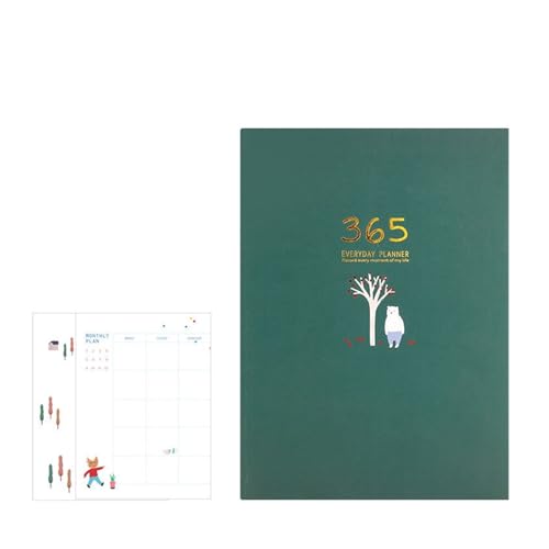 DSFIHJO Inspirierende NotizbüCher 2 stücke Täglichen/Monatlichen Planer Notebook Kawaii Kalender Tagebuch Journal Notizblock Zeitplan Buch Büro Schreibwaren Büro Zubehör(Green) von DSFIHJO
