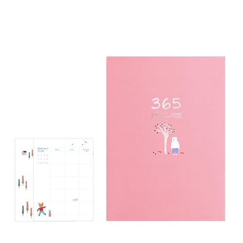DSFIHJO Inspirierende NotizbüCher 2 stücke Täglichen/Monatlichen Planer Notebook Kawaii Kalender Tagebuch Journal Notizblock Zeitplan Buch Büro Schreibwaren Büro Zubehör(Pink) von DSFIHJO