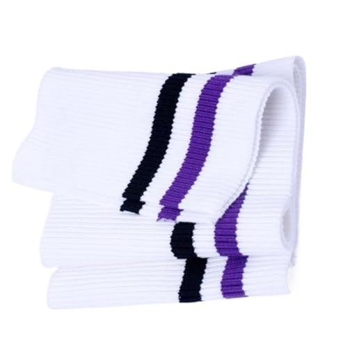 Elastische BüNdchen Dehnbare Big Rib 700 g/m² Baumwolle 15 x 80 cm dicker Stretch-Streifen-Strickstoff for DIY-Nähen, Bund, Leistenbündchen, Halsband, Jacken(WhiteBlackPurple) von DSFIHJO