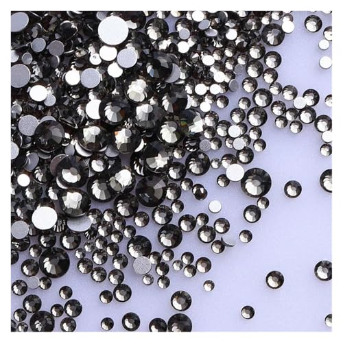 Hotfix Strasssteine 1440 Stück/Packung, gemischte Größen, schwarzes Glas, flache Rückseite, Glitzer-Diamant, nicht Hotfix-Strasssteine ​​für Nagelkunst und Kleidung(Black Diamond) von DSFIHJO