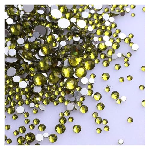 Hotfix Strasssteine 1440 Stück/Packung, gemischte Größen, schwarzes Glas, flache Rückseite, Glitzer-Diamant, nicht Hotfix-Strasssteine ​​für Nagelkunst und Kleidung(Olive Green) von DSFIHJO