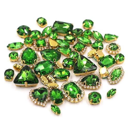 Hotfix Strasssteine 50 teile/beutel Glänzend 24 Farbe Gemischt Form Nähen auf Strass Gold Klaue Kristall Schnalle Diy Hochzeit Dekoration Kleidung/Schuh/Kleid(Green) von DSFIHJO