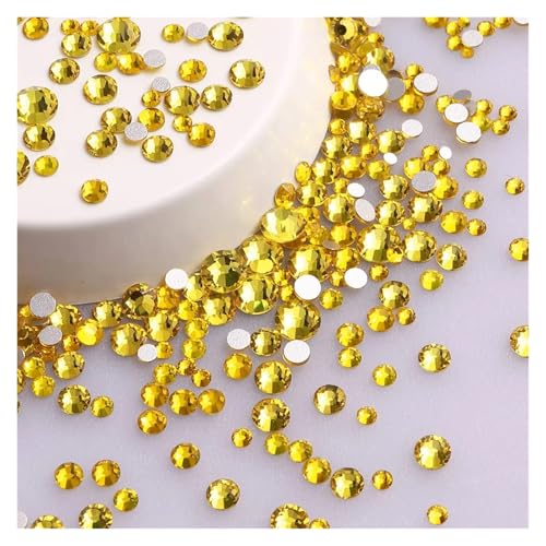Hotfix Strasssteine Mix Größe Glitter Runde Strasssteine ​​Silber Unterseite Nicht Hotfix Kleine Kristall for Nagel Kunst Kleidung Dekoration(Citrine) von DSFIHJO
