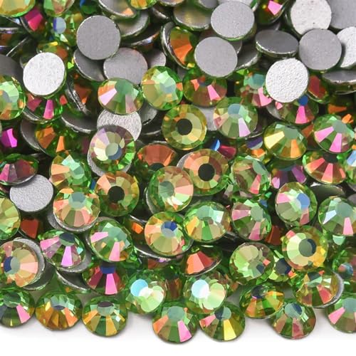 Hotfix Strasssteine SS3-SS34 Glitzer, nicht Hotfix-Strasssteine, Edelsteine, Glas, flache Rückseite, Diamant for Nagelkunst, Nagel-Charms, Kleid(Peridot Light,Mixed Size 14400pcs) von DSFIHJO