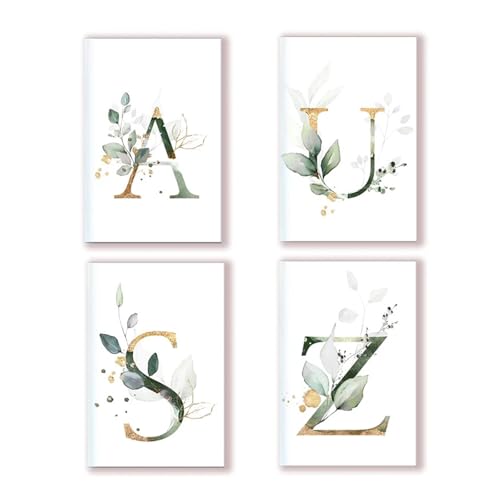 Inspirierende NotizbüCher 2 Stück liniertes A5-Notizbuch, Schreibblöcke, Anfangsbuchstaben des Alphabets, Notizbuch, Majuskelbuchstaben mit Blumendekor, Persönlichkeitsname, Kunstdesign(Color-T) von DSFIHJO