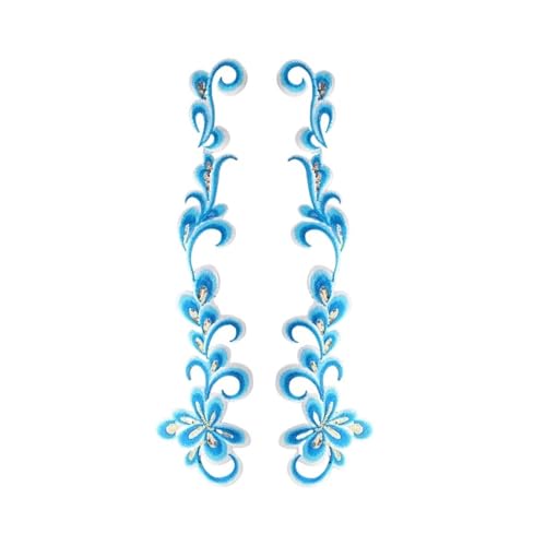 gestickte aufnäher 1 paar Blau Gold Pailletten Lange Wolke Blume Stickerei Patch Afrikanische Spitze Applique Eisen Aufkleber Auf Kleid Kleidung Dekoration Diy(Blue) von DSFIHJO
